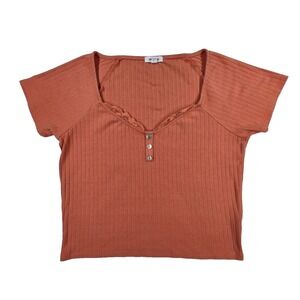 Stitch and Pine Peach Top Womens Cropped Lace and Button Accents XL Cute